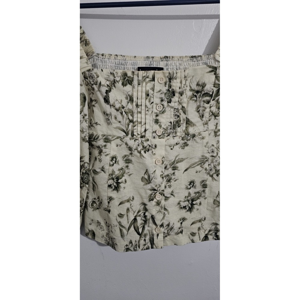 Kourt Women's Smocked‎ Floral Top Small Linen Polyester Blend Green Y2K Preppy - Picture 3 of 8